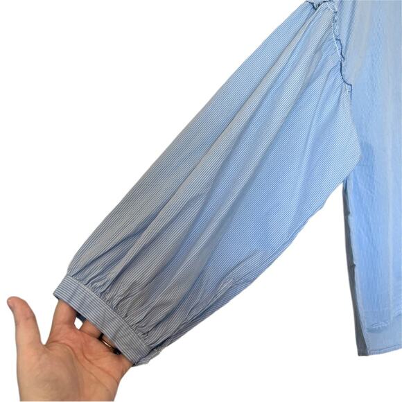 Sanctuary Baby Blue Pinstripe Balloon Sleeve Top Size Large - Picture 5 of 10